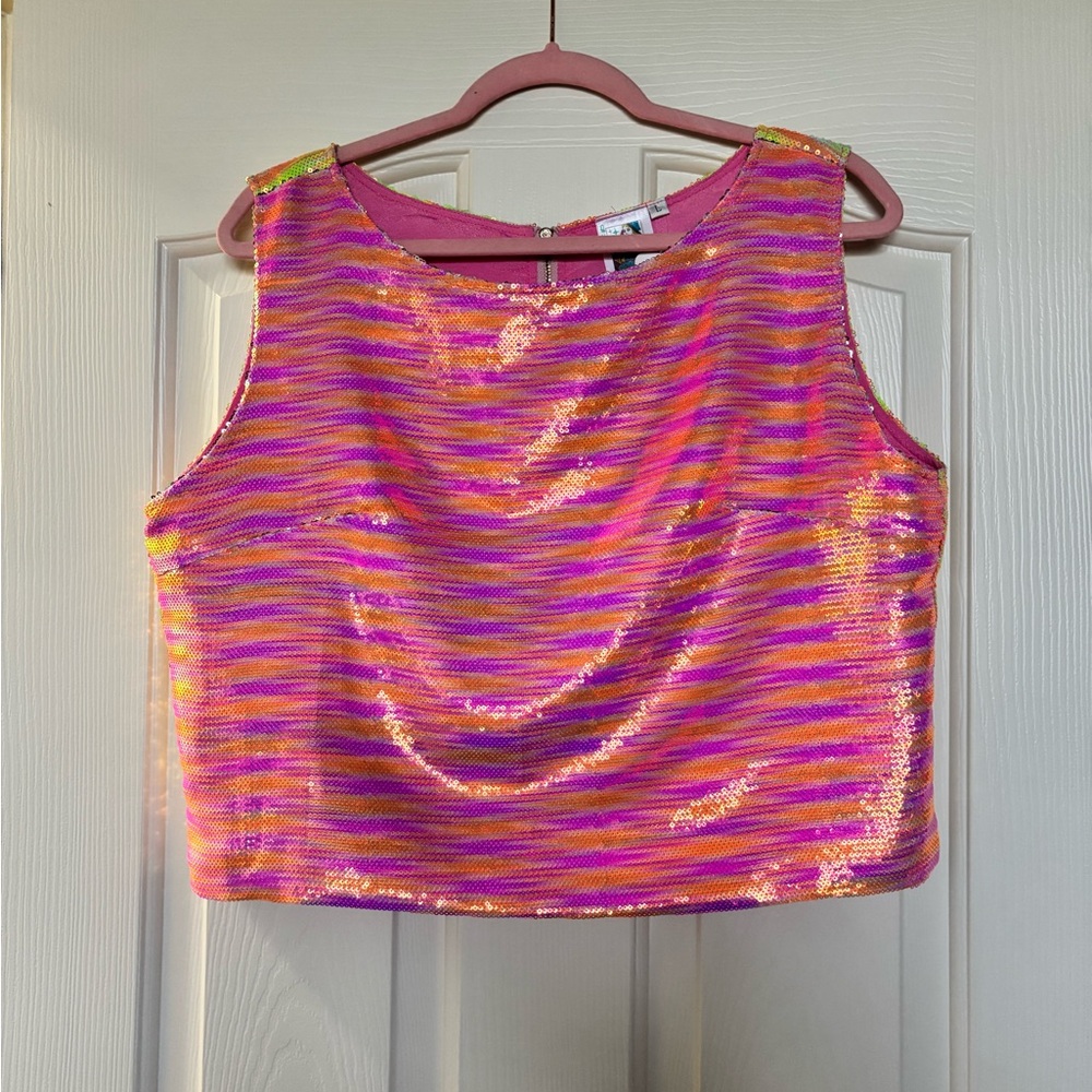 Pink and Gold Striped Sequin Women's Top